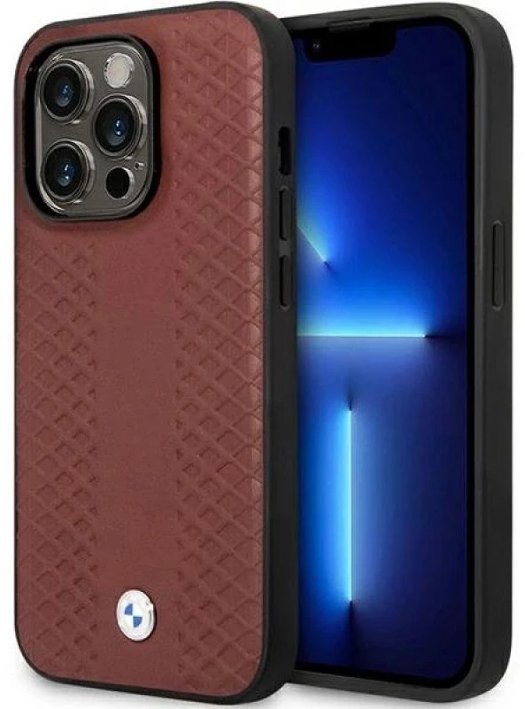 BMW BMHCP14L22RFGR dėklas Apple iPhone 14 Pro 6.1″burgundy Leather Diamond Pattern