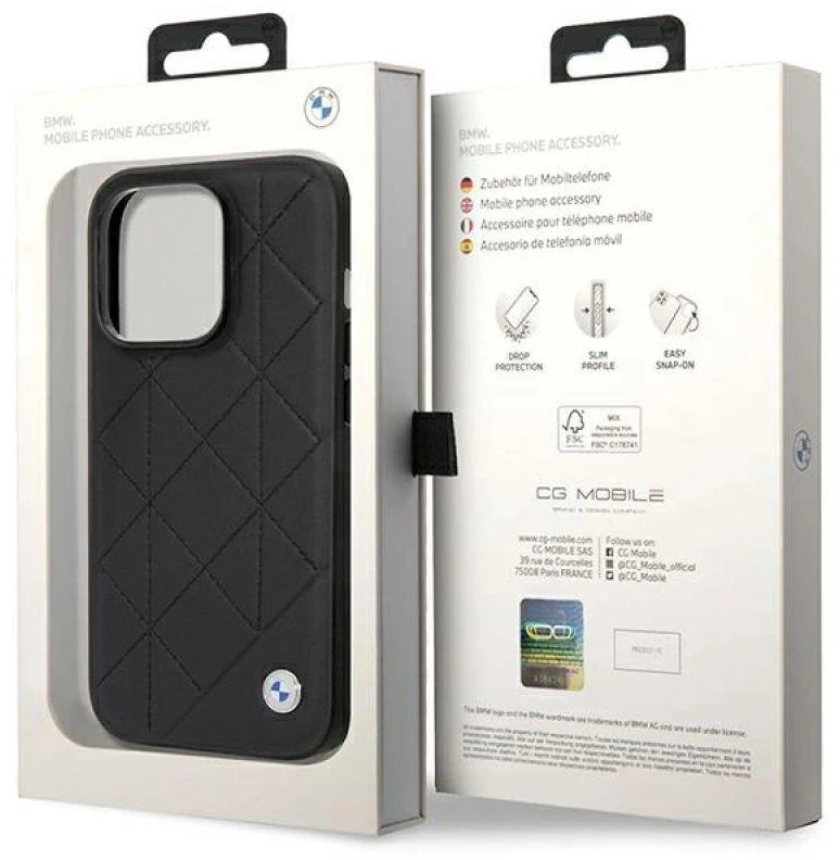 Apple iPhone 14 Pro BMW odinis dėklas Quilted (BMHCP14L22RQDK) juodos spalvos