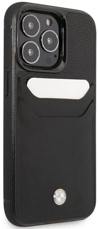 Dėklas Case BMW BMHCP14L22RSEPK iPhone 14 Pro 6.1" juodas/juodas Leather Card Slot