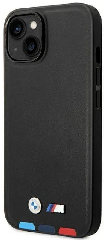 Dėklas BMW BMHCP14M22PTDK Apple iPhone 14 Plus / 15 Plus 6,7″ juodos spalvos Leather Stamp Tricolor