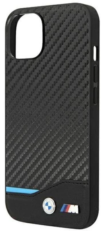 Dėklas BMW BMHCP14S22NBCK Apple iPhone 14 / 15 / 13 6.1″ juodos spalvos Leather Carbon