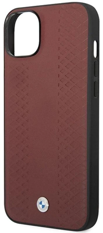 BMW BMHCP14S22RFGR dėklas Apple iPhone 14 15 13 6.1″ burgundy Leather Diamond Pattern