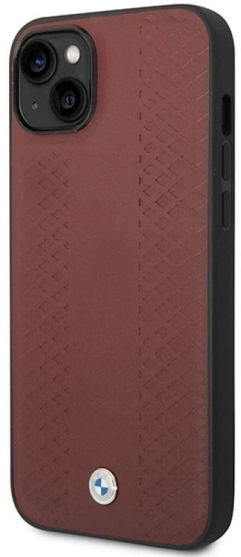BMW BMHCP14S22RFGR dėklas Apple iPhone 14 15 13 6.1″ burgundy Leather Diamond Pattern
