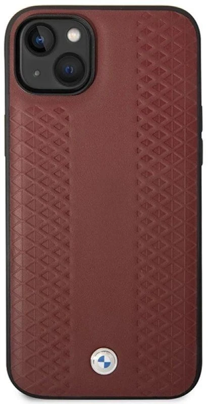 BMW BMHCP14S22RFGR dėklas Apple iPhone 14 15 13 6.1″ burgundy Leather Diamond Pattern