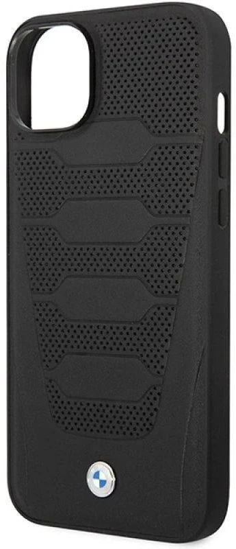 Dėklas BMW BMHCP14S22RPSK Apple iPhone 14 / 15 / 13 6.1″ juodos spalvos Leather Seats Pattern