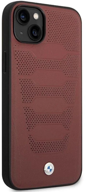 Dėklas BMW BMHCP14S22RPSR Apple iPhone 14 / 15 / 13 6.1" bordo spalvos odinės sėdynės su raštu