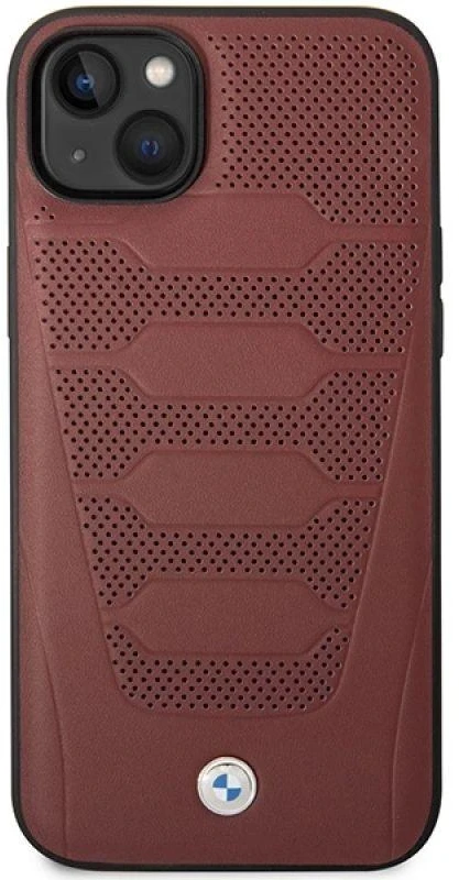 Dėklas BMW BMHCP14S22RPSR Apple iPhone 14 / 15 / 13 6.1" bordo spalvos odinės sėdynės su raštu