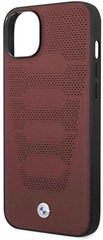 Dėklas BMW BMHCP14S22RPSR Apple iPhone 14 / 15 / 13 6.1" bordo spalvos odinės sėdynės su raštu