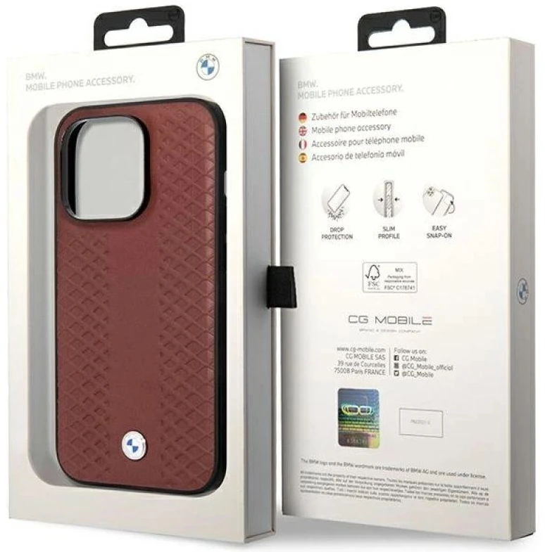 Dėklas BMW BMHCP14X22RFGR Apple iPhone 14 Pro Max 6,7″ burgundy Leather Diamond Pattern