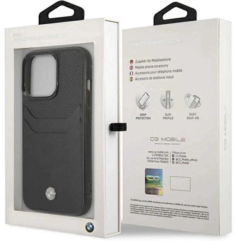 BMW BMHCP14X22RSEPK dėklas Apple iPhone 14 Pro Max 6.7″ juodos spalvos juodos spalvos Leather Card Slot
