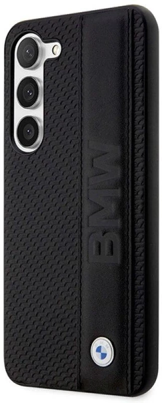 Dėklas BMW BMHCS23M22RDPK S23+ S916 juodos spalvos hardcase Leather Textured & Stripe