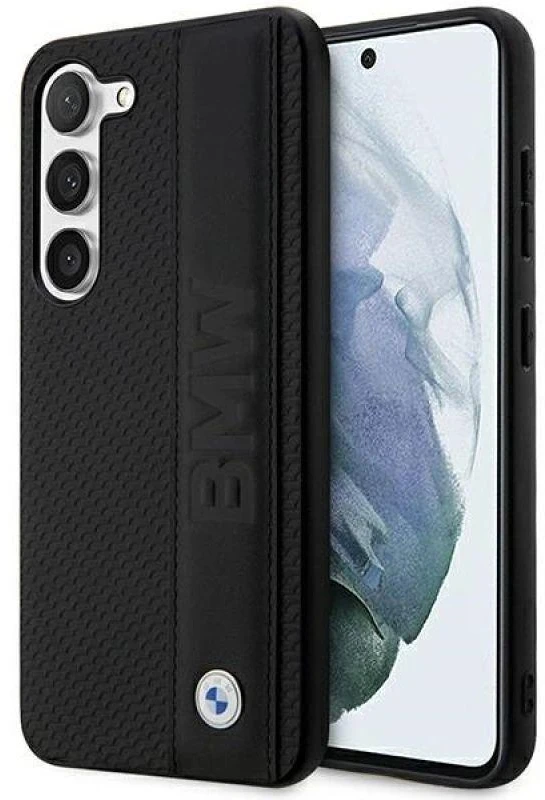Dėklas BMW BMHCS23M22RDPK S23+ S916 juodos spalvos hardcase Leather Textured & Stripe