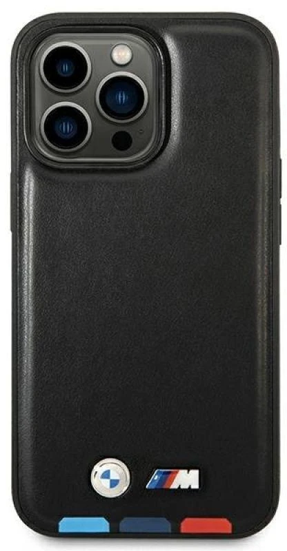 Dėklas BMW BMHMP14L22PTDK Apple iPhone 14 Pro 6,1″ juodos spalvos Leather Stamp Tricolor Magsafe