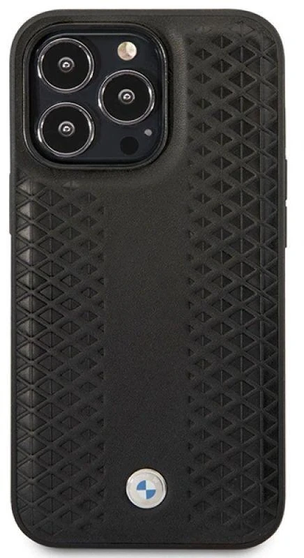 BMW BMHMP14L22RFGK iPhone 14 Pro 6.1″ dėklas, juodas, odinis su deimantų raštu, MagSafe