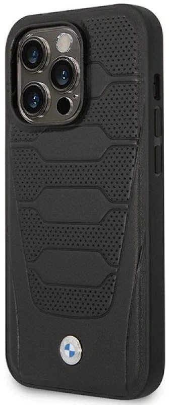 BMW BMHMP14L22RPSK dėklas Apple iPhone 14 Pro 6.1″ juodos spalvos Leather Seats Pattern MagSafe