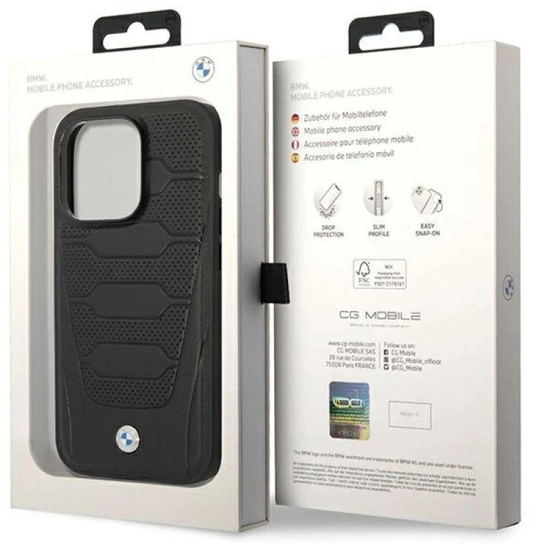 BMW BMHMP14L22RPSK dėklas Apple iPhone 14 Pro 6.1″ juodos spalvos Leather Seats Pattern MagSafe