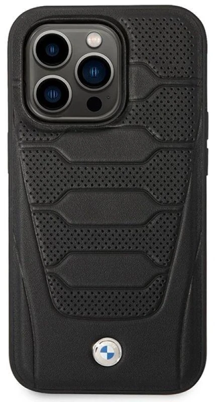 BMW BMHMP14L22RPSK dėklas Apple iPhone 14 Pro 6.1″ juodos spalvos Leather Seats Pattern MagSafe