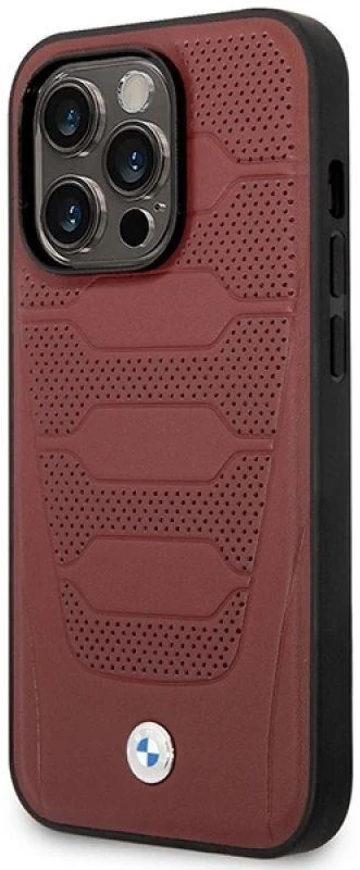 BMW BMHMP14L22RPSR dėklas Apple iPhone 14 Pro 6.1 bordo spalvos odinės sėdynės su MagSafe raštu