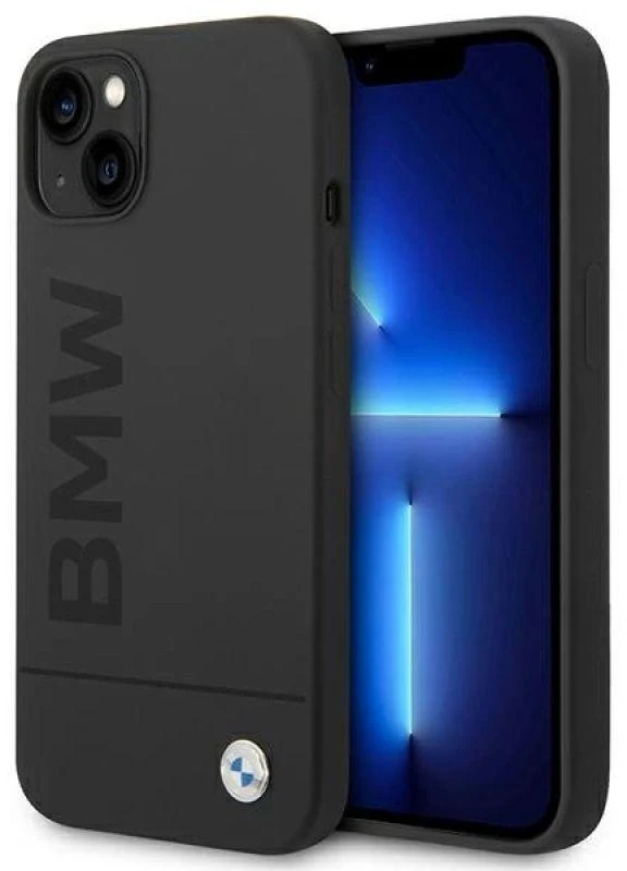 BMW BMHMP14MSLBLBK Apple iPhone 14 Plus / 15 Plus 6,7″ juodos spalvos kietas dėklas Silicone Signature Logo M