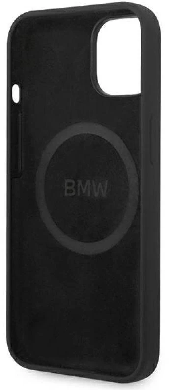 BMW BMHMP14MSLBLBK Apple iPhone 14 Plus / 15 Plus 6,7″ juodos spalvos kietas dėklas Silicone Signature Logo M