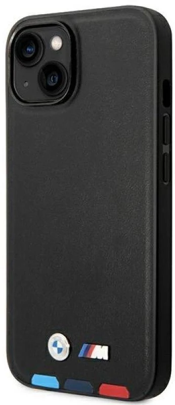 Dėklas BMW BMHMP14S22PTDK Apple iPhone 14 / 15 / 13 6.1″ juodos spalvos Leather Stamp Tricolor Magsafe