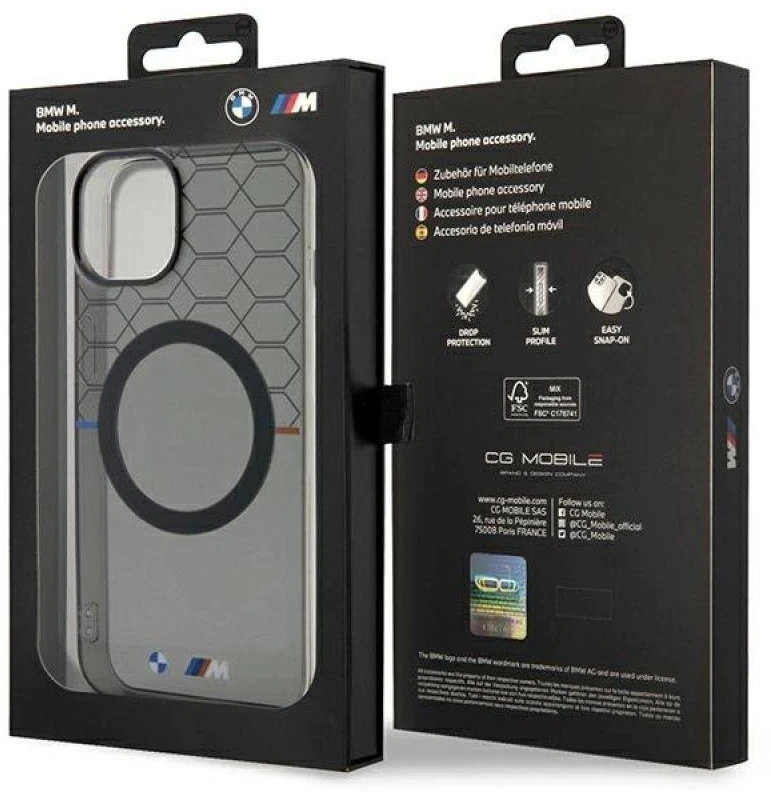 BMW BMHMP14SHGPK Apple iPhone 14 15 13 6.1″ dėklas pilka Pattern MagSafe