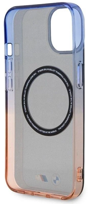 BMW BMHMP14SHTGE dėklas Apple iPhone 14 15 13 6.1″ pilka kietas dėklas Gradient Bumper MagSafe