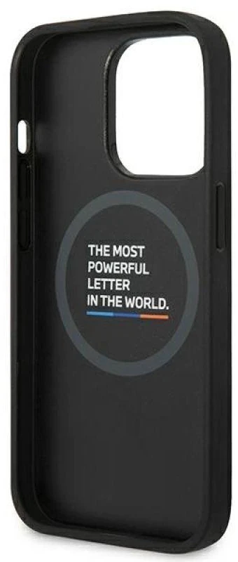 Dėklas BMW BMHMP14X22PTDK Apple iPhone 14 Pro Max 6,7″ juodos spalvos Leather Stamp Tricolor Magsafe