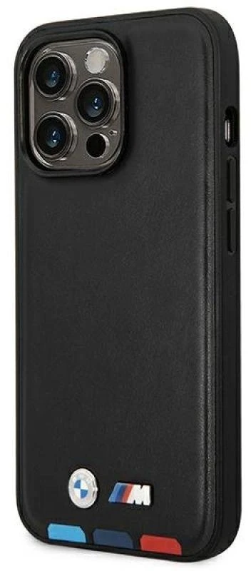 Dėklas BMW BMHMP14X22PTDK Apple iPhone 14 Pro Max 6,7″ juodos spalvos Leather Stamp Tricolor Magsafe