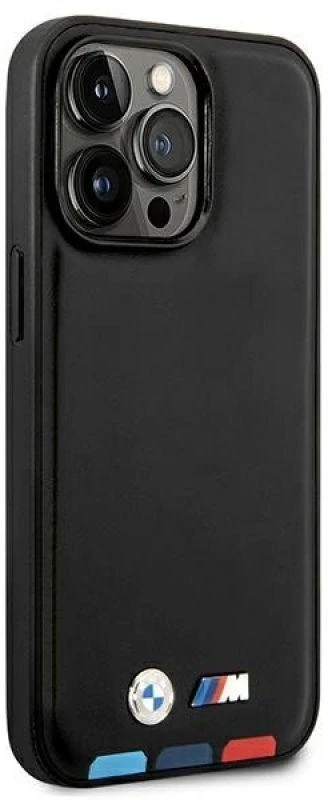 Dėklas BMW BMHMP14X22PTDK Apple iPhone 14 Pro Max 6,7″ juodos spalvos Leather Stamp Tricolor Magsafe