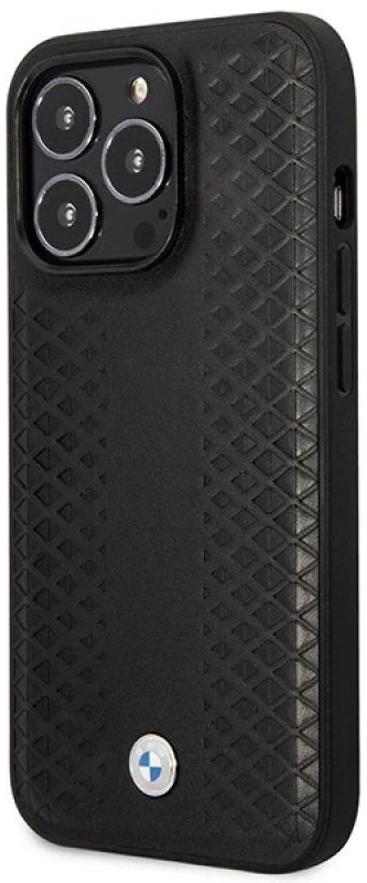 BMW BMHMP14X22RFGK dėklas Apple iPhone 14 Pro Max 6.7″ juodos spalvos Leather Diamond Pattern MagSafe
