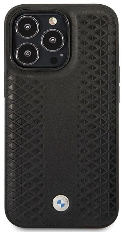 BMW BMHMP14X22RFGK dėklas Apple iPhone 14 Pro Max 6.7″ juodos spalvos Leather Diamond Pattern MagSafe