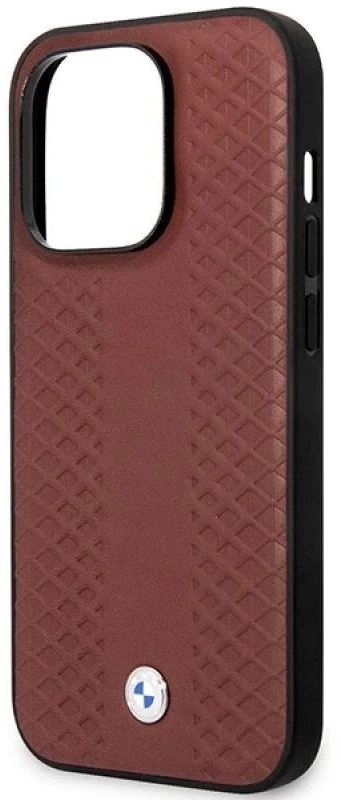 BMW BMHMP14X22RFGR dėklas Apple iPhone 14 Pro Max 6.7″ burgundy Leather Diamond Pattern MagSafe