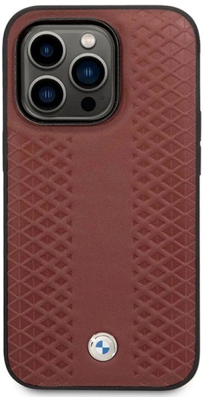 BMW BMHMP14X22RFGR dėklas Apple iPhone 14 Pro Max 6.7″ burgundy Leather Diamond Pattern MagSafe