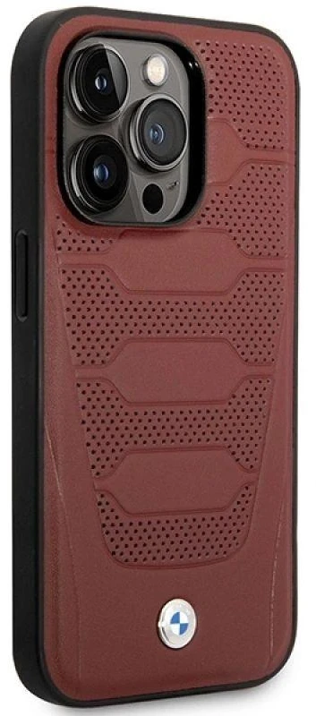 BMW BMHMP14X22RPSR dėklas Apple iPhone 14 Pro Max 6.7″ burgundy Leather Seats Pattern MagSafe