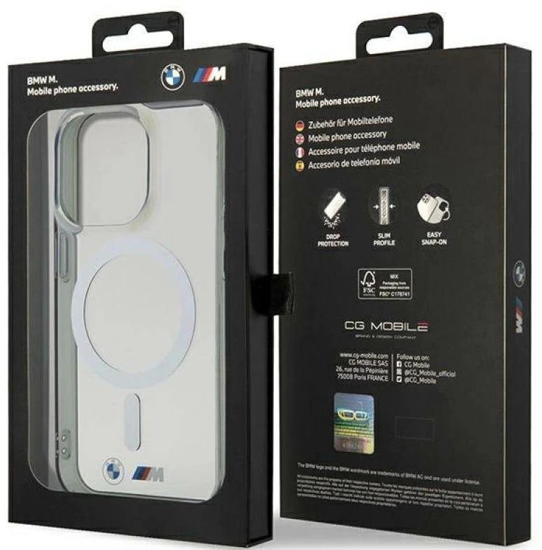 BMW BMP14XHCRS skaidrus kietas dėklas with Sidabrinis MagSafe ring Apple iPhone 14 Pro Max (6.7″)