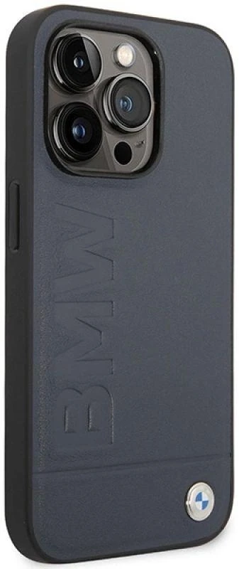 BMW BMHMP14XSLLNA Apple iPhone 14 Pro Max 6.7″ navy kietas dėklas Leather Hot Stamp MagSafe