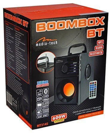 Nešiojama kolonėlė Media-Tech BOOMBOX BT MT3145 V2.0, 15W RMS, Bluetooth, USB, MicroSD, FM Radijas, AUX, su distanciniu pultu