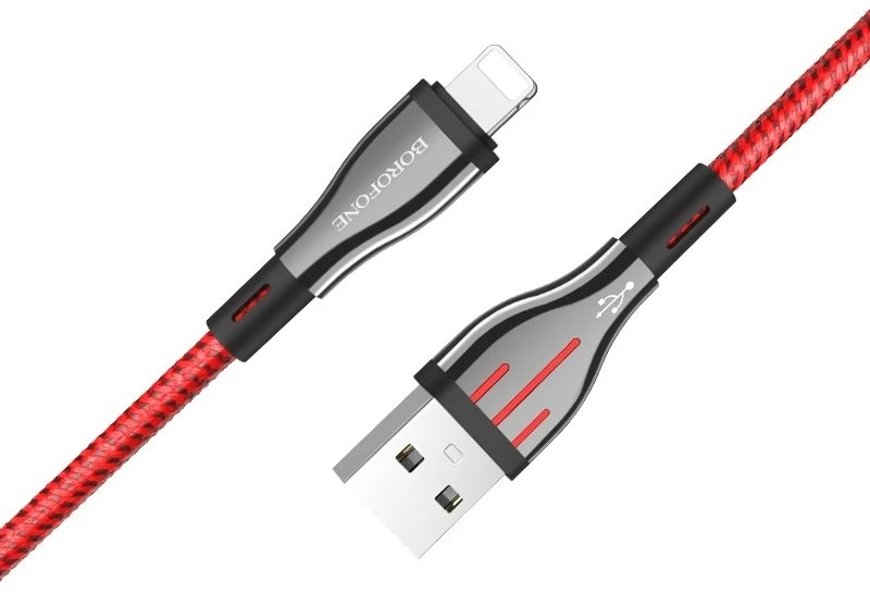 Borofone Highway - 1.2m USB to Lightning Connection Cable Juodas / Raudona