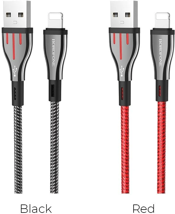 Borofone Highway - 1.2m USB to Lightning Connection Cable Juodas / Raudona