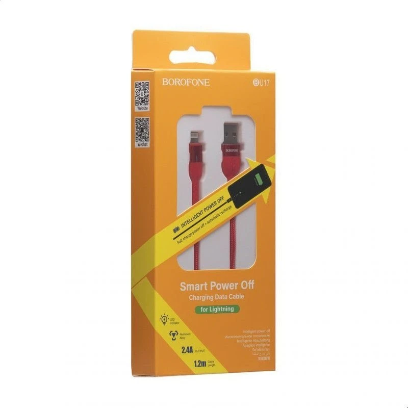 „Borofone Starlight“ – 1,2 m USB–Lightning jungties laidas, raudonas