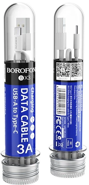 Borofone - USB-A - USB-C laidas duomenų perdavimui ir įkrovimui, 1 m, baltos spalvos
