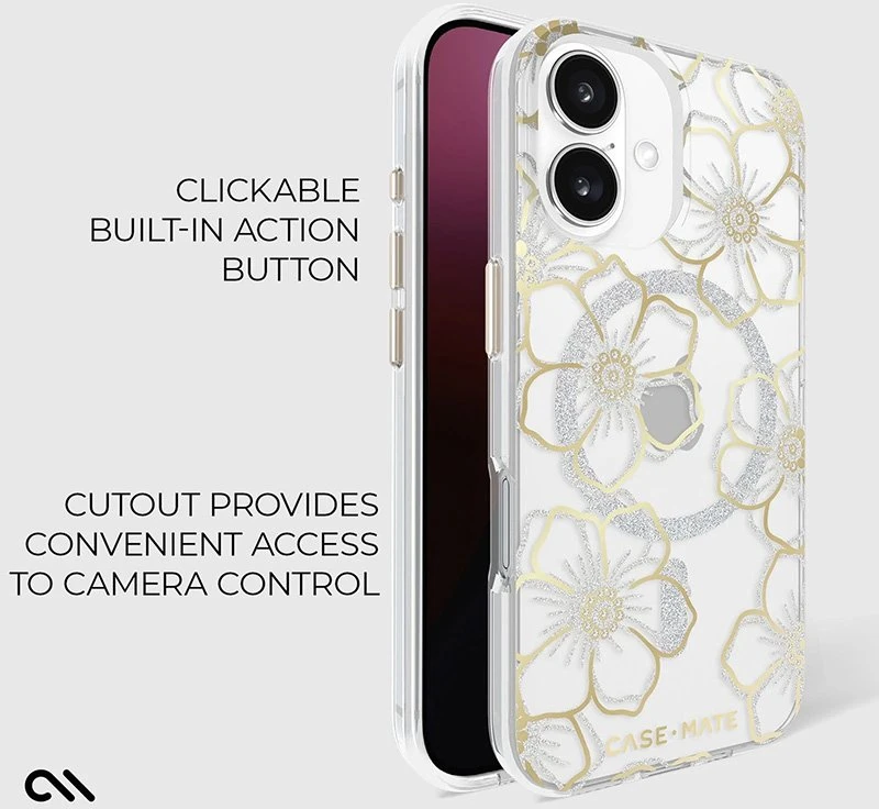 Dėklas Case-Mate Floral Gems MagSafe do iPhone 16 Plus auksinė