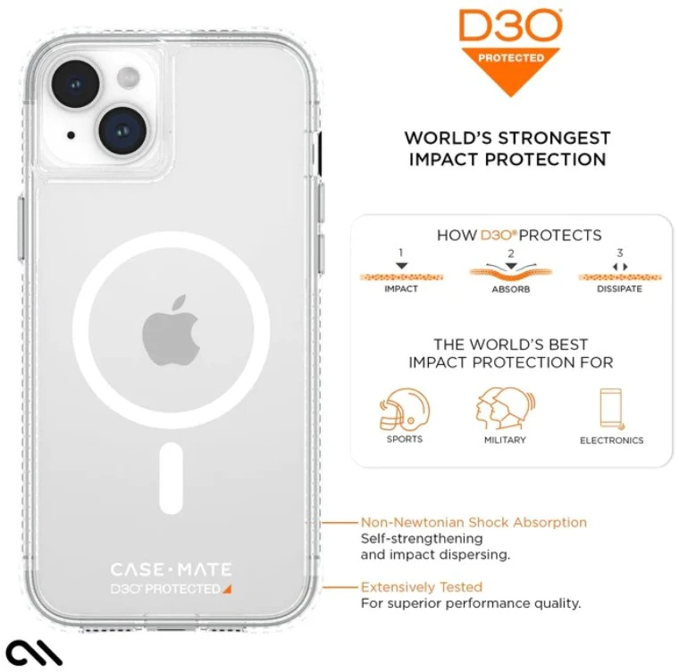 Dėklas Case-Mate Ultra Tough plus D3O MagSafe - Apple iPhone 15 Plus Case Clear