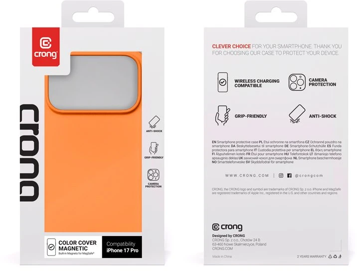 Crong Color Cover Magnetic - dėklas MagSafe Apple iPhone 17 Pro oranžinis