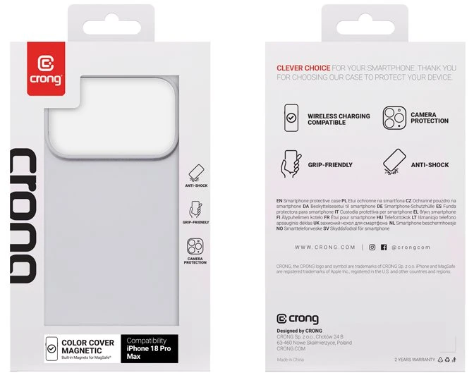 Dėklas Crong Color Cover Magnetic iPhone 18 Pro Max / 17 Pro Max, pilkas