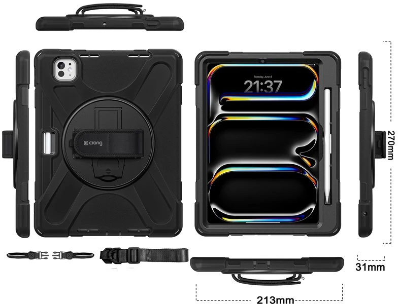 Dėklas Crong Defender Plus iPad Pro 11" M5 / M4, juodas