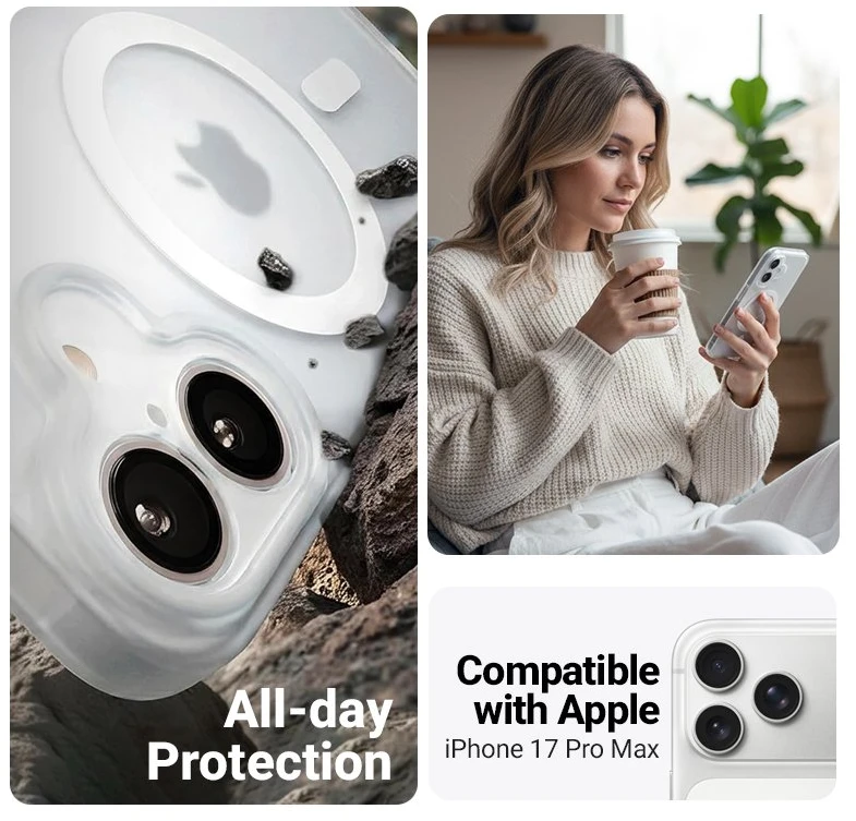 Dėklas Crong Hybrid Matte Magnetic, baltas, iPhone 17 Pro Max