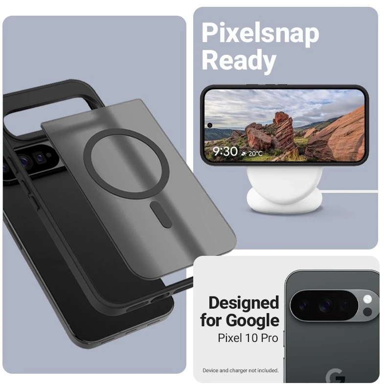 Dėklas Crong Hybrid Matte Magnetic Google Pixel 10 Pro, juodas