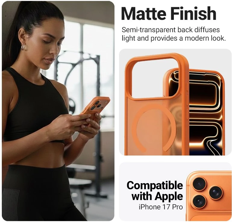 Dėklas Crong Hybrid Matte Magnetic iPhone 17 Pro, oranžinis